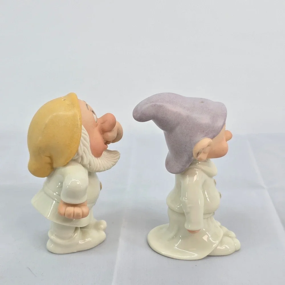 Lenox Disney Dopey and Sneezy Salt and Pepper Shakers Ivory China Gold Accents
